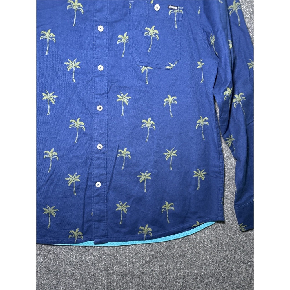 Chubbies Men's Blue Palm Tree Print Button Down Long Sleeve Shirt Large - Picture 5 of 7